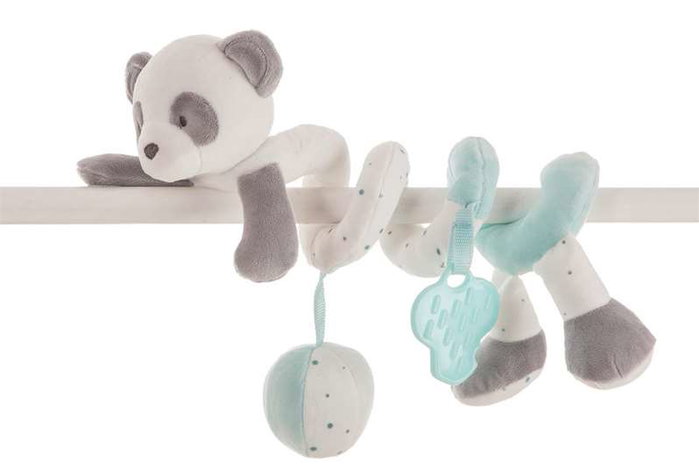 Creaciones Llopis - Spirale Baby Panda Aqua Marine 25 cm, Peluche en Polyester pour Enfants dès 3 ans
