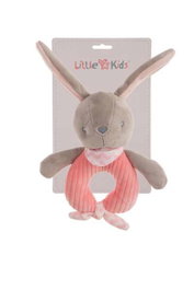 Creaciones Llopis Hochet lapin rose velours pour bébé, 18 cm, en polyester, recommandé à partir de 3 ans