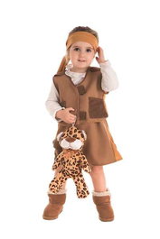 Creaciones Llopis Déguisement Bébé Exploratrice Taille 1-2 Ans - Comprend Jupe, Gilet, Ceinture et Peluche