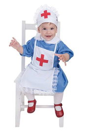 Creaciones Llopis Disfraz déguisement bébé infirmière/nurse, 0-12 mois, avec robe, tablier et coiffe - Taille 6-12 mois