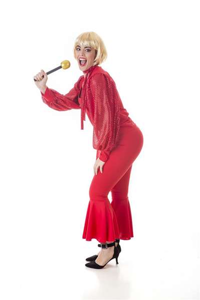 Creaciones Llopis - Déguisement Adulte Carrá - Taille M - Pantalon, Chemise, Foulard et Perruque - Rouge