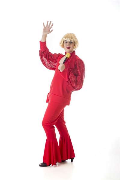 Creaciones Llopis - Déguisement Adulte Carrá - Taille M - Pantalon, Chemise, Foulard et Perruque - Rouge