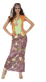 Creaciones Llopis - Déguisement adulte hippie pour femme taille L, comprenant robe, tee-shirt avec gilet, bandeau et collier