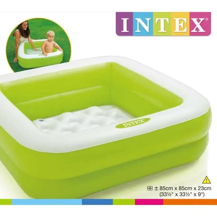 Intex Piscine gonflable carrée pour bébé et enfant 85 x 85 x 23 cm - Pataugeoire avec fond gonflable - Capacité 57 litres