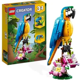 Lego Creator 3-en-1 31136, Perroquet Exotique - Figurine Animaux de la Jungle avec Grenouille et Poisson
