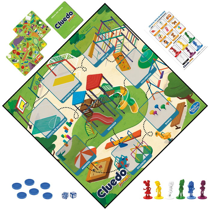 Hasbro Games Cluedo Junior F6419 - Jeu de société de mystère en espagnol pour enfants - Version 2 en 1 avec plateau réversible - À partir de 4 ans