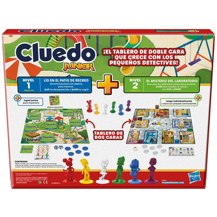Hasbro Games Cluedo Junior F6419 - Jeu de société de mystère en espagnol pour enfants - Version 2 en 1 avec plateau réversible - À partir de 4 ans