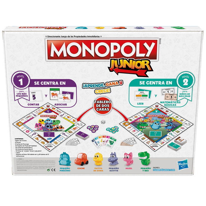 Hasbro Games Monopoly Junior 2 Jeux en 1 - Jeu de Société pour Apprendre à Compter et à Lire - Version Espagnole - Réf. F8562
