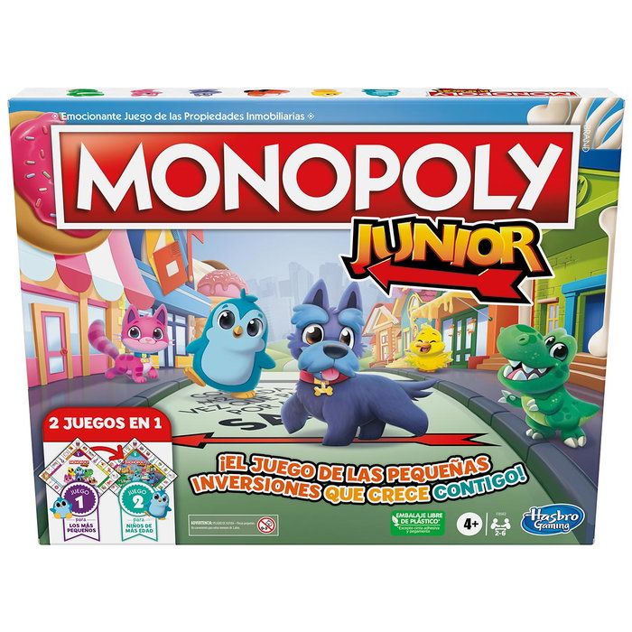 Hasbro Games Monopoly Junior 2 Jeux en 1 - Jeu de Société pour Apprendre à Compter et à Lire - Version Espagnole - Réf. F8562