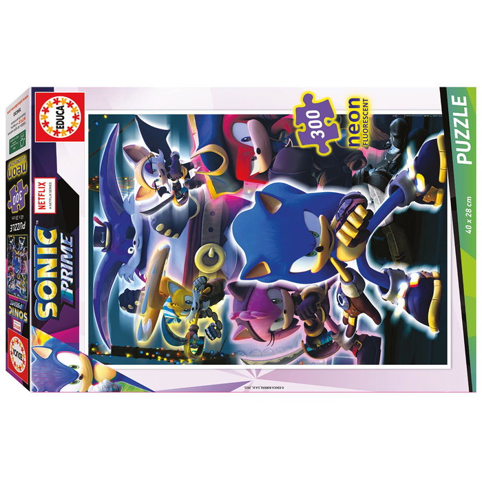 Educa Puzzle Sonic 300 Pièces Neon - Brille dans le Noir - 40 x 28 cm - Puzzle Educatif pour Enfants à Partir de 8 Ans