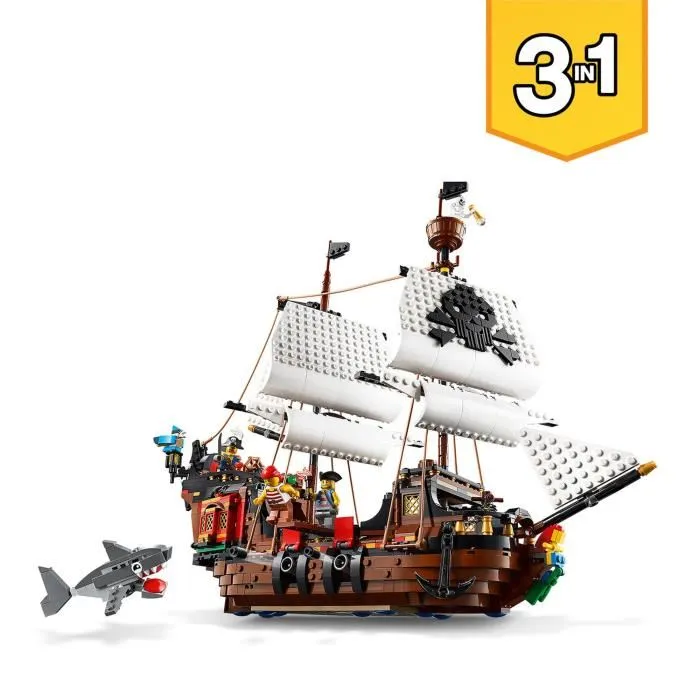 Lego Creator 3-en-1 31109 Bateau Pirate, Jouet de Construction avec Figurines d'Animaux Marins et Squelette pour Enfants à partir de 9 Ans Lego Creator 3-en-1 31109 Bateau Pirate, Jouet de Construction avec Figurines d'Animaux Marins et Squelette pour Enfants à partir de 9 Ans
