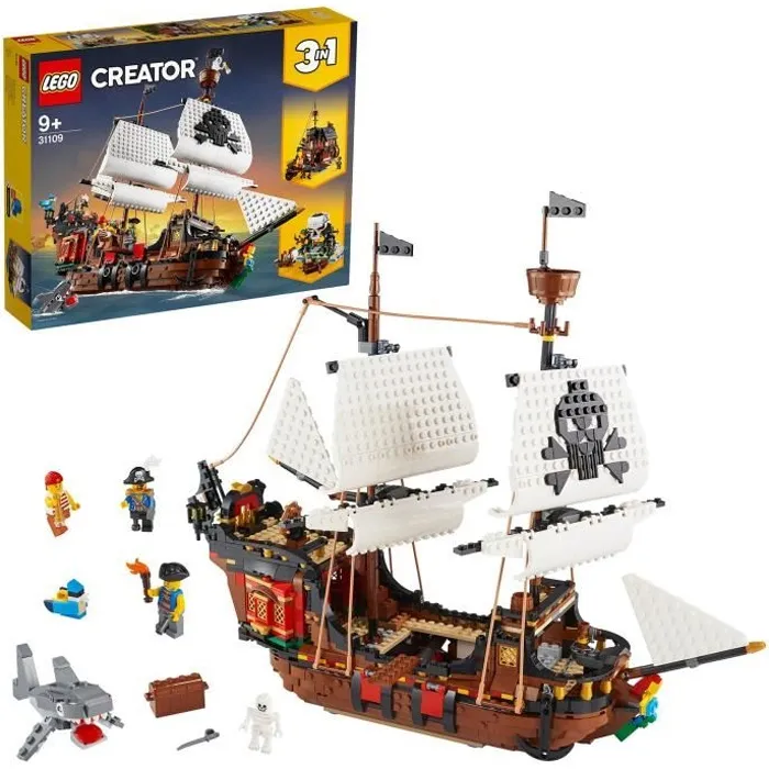 Lego Creator 3-en-1 31109 Bateau Pirate, Jouet de Construction avec Figurines d'Animaux Marins et Squelette pour Enfants à partir de 9 Ans Lego Creator 3-en-1 31109 Bateau Pirate, Jouet de Construction avec Figurines d'Animaux Marins et Squelette pour Enfants à partir de 9 Ans