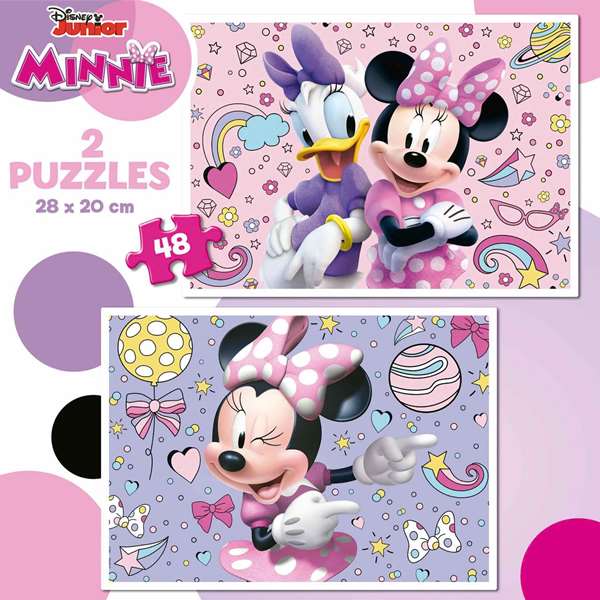 Educa Puzzle Minnie - Coffret de 2 Puzzles de 48 Pièces Chacun - Langue Espagnol et Anglais - Pour Enfants de 4 à 6 Ans