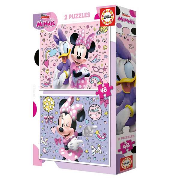 Educa Puzzle Minnie - Coffret de 2 Puzzles de 48 Pièces Chacun - Langue Espagnol et Anglais - Pour Enfants de 4 à 6 Ans