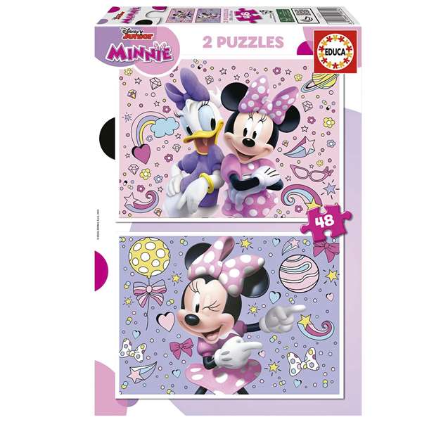 Educa Puzzle Minnie - Coffret de 2 Puzzles de 48 Pièces Chacun - Langue Espagnol et Anglais - Pour Enfants de 4 à 6 Ans