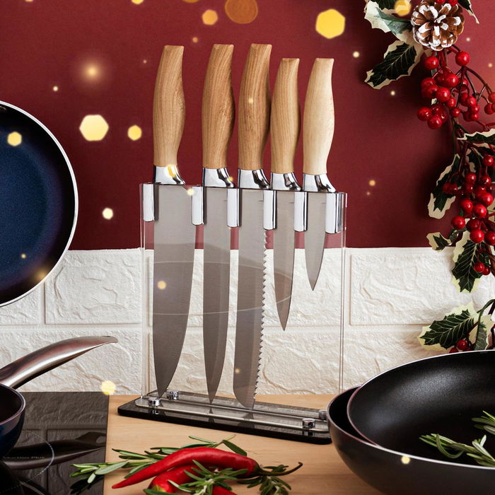 Ensemble de couteaux de cuisine et support Quid Baobab (5 pcs) Marron Métal