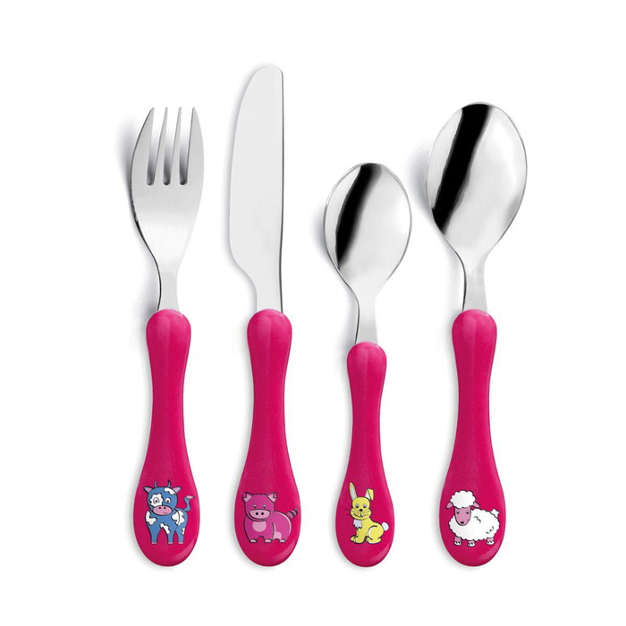 Amefa Set de 4 Couverts Enfants Bicolor Métal Brillant 4,5 cm-1,5 mm Facile à Nettoyer Durable