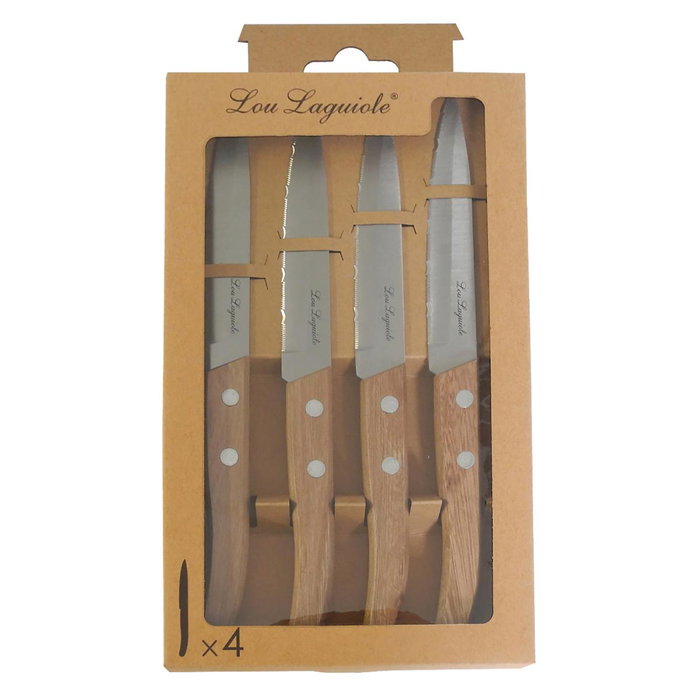 Amefa Set de 4 Couteaux de Cuisine Forest Madera, Acier Inoxydable et Bois, 21.5 cm