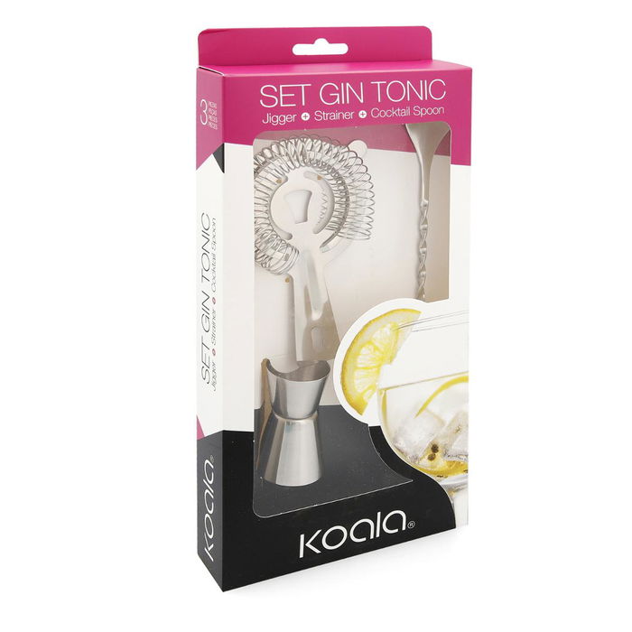 Koala Set 3 Piezas Gin Tonic Acero Inoxidable Mi Bar, 27 cm, 2 Y 4 cL