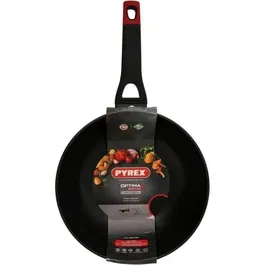 Pyrex Wok 1455021 en aluminium forgé avec revêtement antiadhésif sans PFAS, 28 cm, poignée froide et compatible tout type de plaque