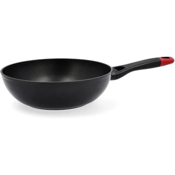 Pyrex Wok 1455021 en aluminium forgé avec revêtement antiadhésif sans PFAS, 28 cm, poignée froide et compatible tout type de plaque