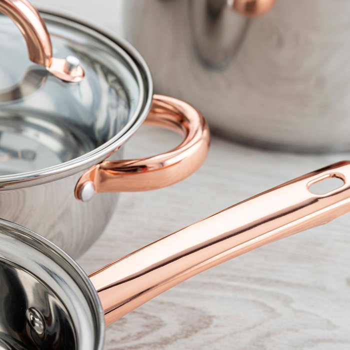 Quid Set de 4 Casseroles Acier Inoxydable Vanity - Compatible Induction, Vitrocéramique, Gaz, Électrique - Finition Métallisée