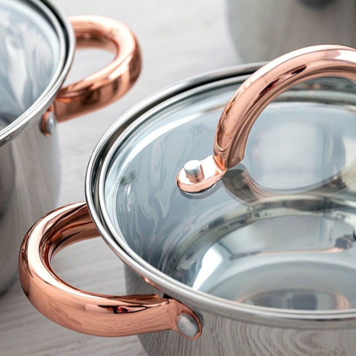 Quid Set de 4 Casseroles Acier Inoxydable Vanity - Compatible Induction, Vitrocéramique, Gaz, Électrique - Finition Métallisée