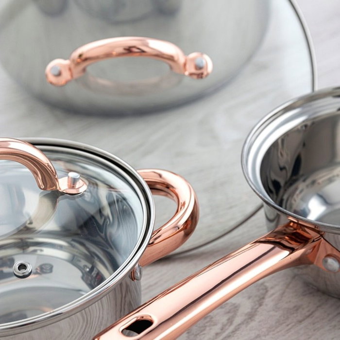 Quid Set de 4 Casseroles Acier Inoxydable Vanity - Compatible Induction, Vitrocéramique, Gaz, Électrique - Finition Métallisée
