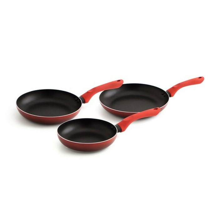 Quid Set de 3 Sartenes de Aluminio Estampado Tokio 20-24-28 cm Rojo con Recubrimiento Antiadherente para Inducción y Vitrocerámica