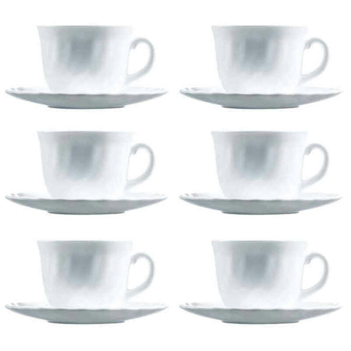 Luminarc Set 6 Tasses avec Sous-Tasses Opal Trianon 22 cL Verre Blanc