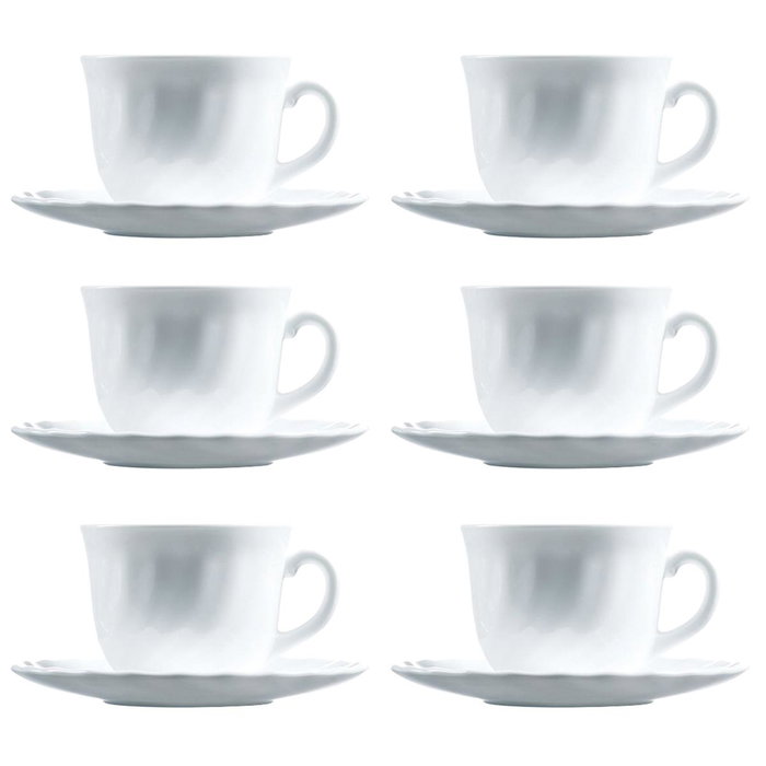 Luminarc Set 6 Tasses avec Sous-Tasses Opal Trianon 22 cL Verre Blanc Luminarc Set 6 Tasses avec Sous-Tasses Opal Trianon 22 cL Verre Blanc