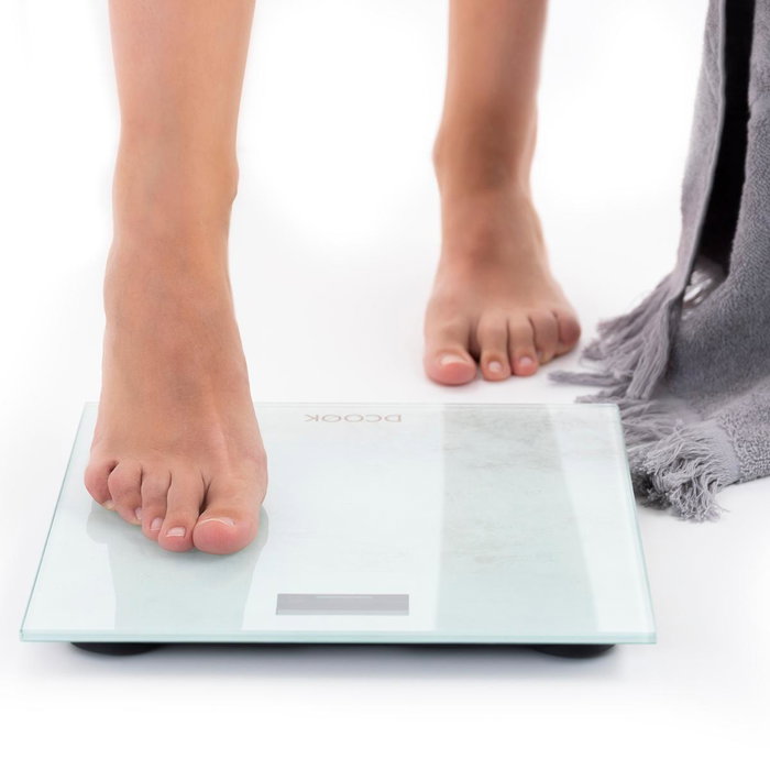 DCook Balance de Bain Gallery - Jusqu'à 180 kg, Verre Trempé 6mm, 28x28x2.5 cm