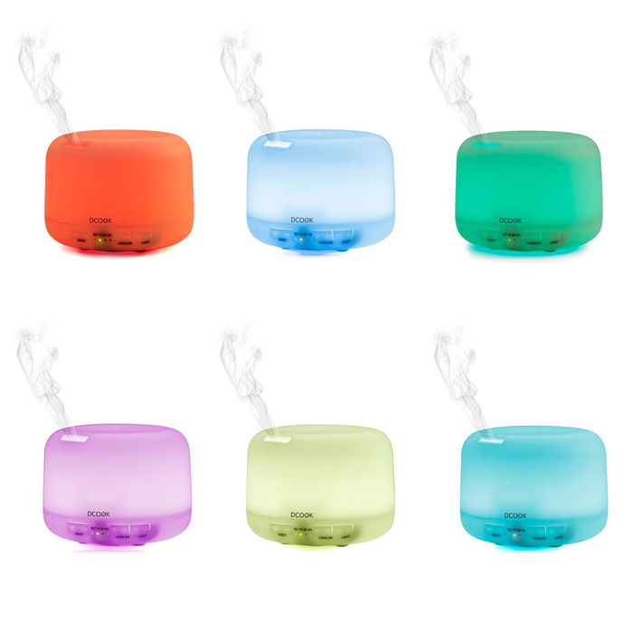 DCook Humidificateur Aroma Gallery 0,3 L 3W - Blanc, 7 Couleurs LED, Minuterie, 2 Types de Brouillard, Auto-arrêt, Huiles Essentielles