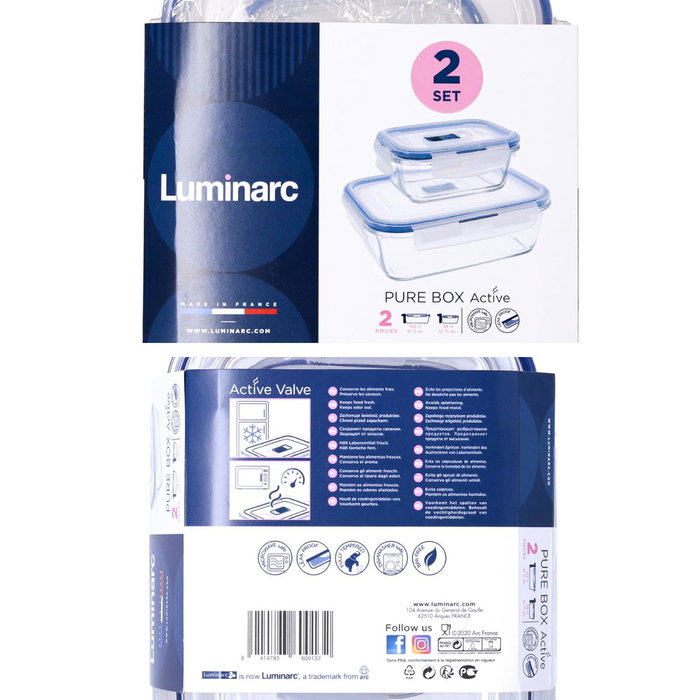 Luminarc Ensemble de Boîtes à Lunch Pure Box Verre Bicolore (2 Pièces)