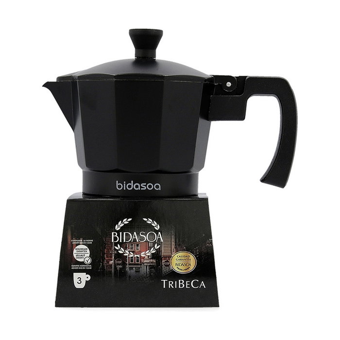 Bidasoa Cafetière Tribeca 3 Tasses Aluminium et Acier Noir Induction Gaz Électrique Vitrocéramique