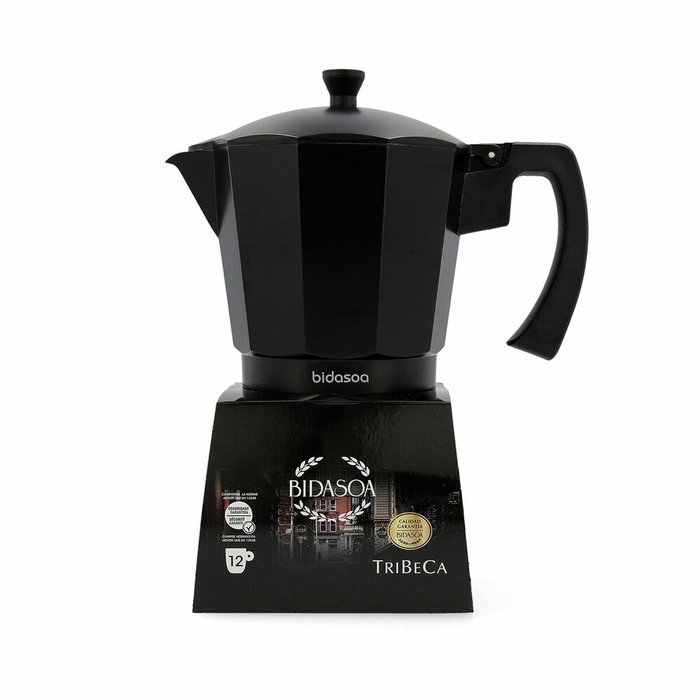 Bidasoa Cafetière Tribeca 12 Tasses Compatible Induction, Gaz, Électrique, Vitrocéramique - Aluminium et Acier Noir