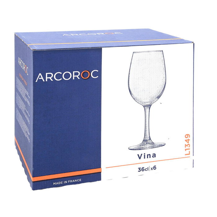 Arcoroc Verres à Vin Vina 36 cL - Lot de 6 Verres en Verre Transparent