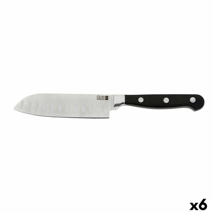 Quid Professional Couteau Santoku Inox Chef Black, Acier Inoxydable, Noir, 13 cm (10 Unités)