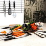 Quid Couteau à Jambon Habitat Acier Inoxydable 25 cm (12 Unités) Noir Métal Poignées Soft Touch