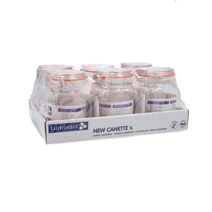 Quid New Canette Tarro Hermético Vidrio 1 L (6 Unidades) - Cierre Conserva