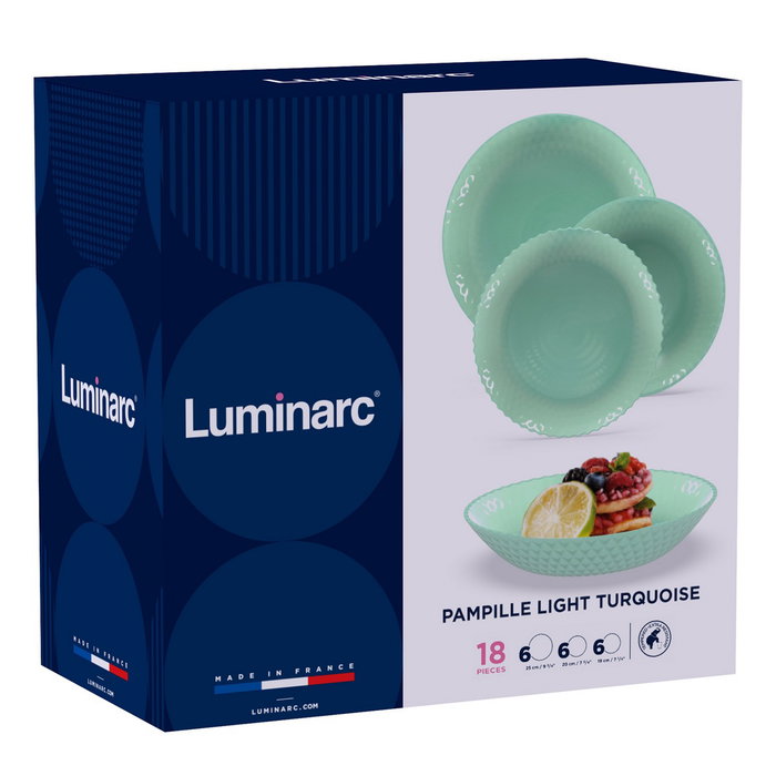Luminarc Vaisselle Opal Pampille Turquesa 18 Pièces - 6 Personnes en Verre Trempé