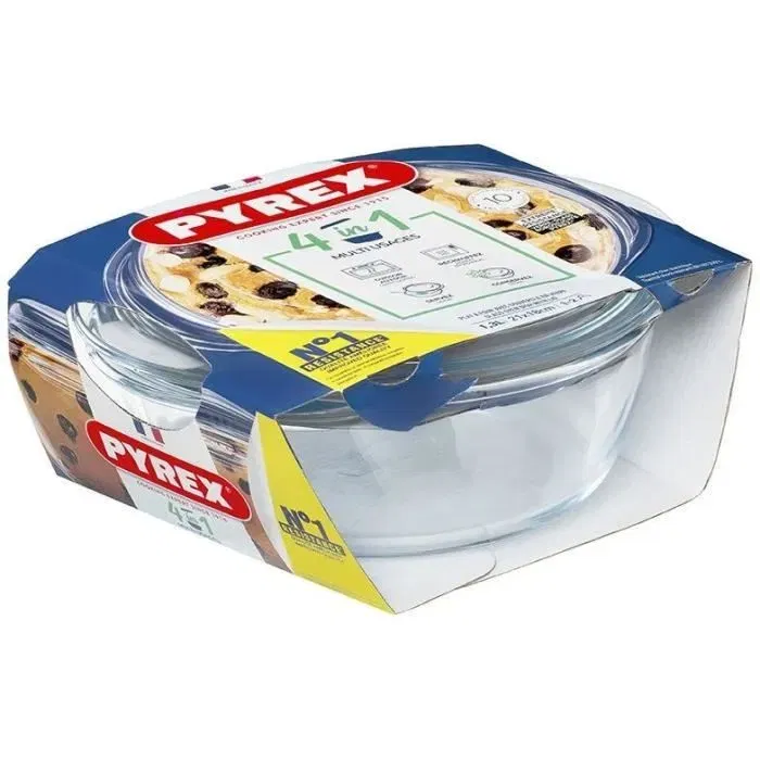 Pyrex 1450098 - Cocotte ronde en verre borosilicate de 1,4 litres, résistante à -40 °C et +300 °C