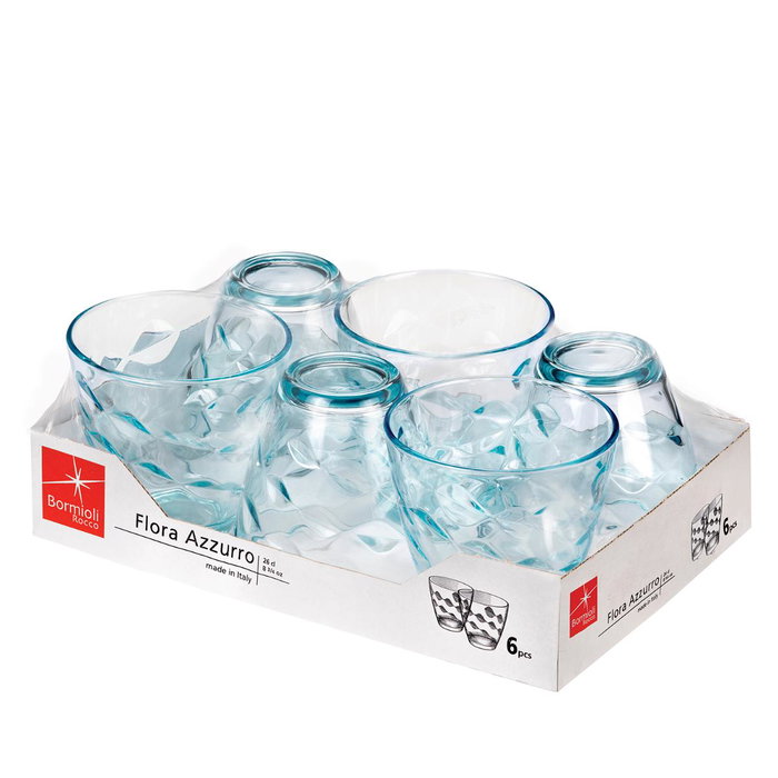 Bormioli Rocco Flora Set 6 Verre Bas 26 cL Bleu en Relief Bormioli Rocco Flora Set 6 Verre Bas 26 cL Bleu en Relief