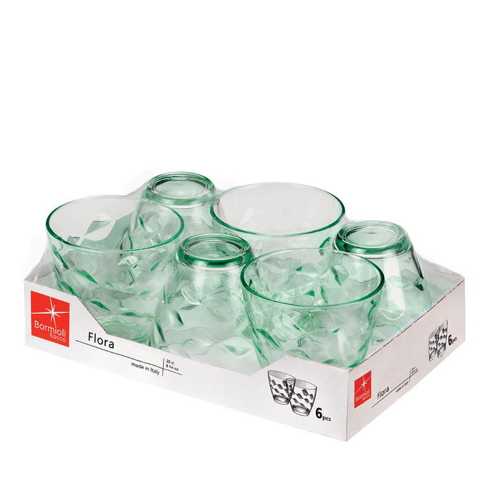 Bormioli Rocco Set 6 Verres Bas Flora 26 cL Relief Vert en Verre