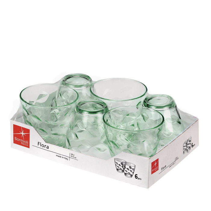 Bormioli Rocco Set 6 Verres Bas Flora 26 cL Relief Vert en Verre Bormioli Rocco Set 6 Verres Bas Flora 26 cL Relief Vert en Verre