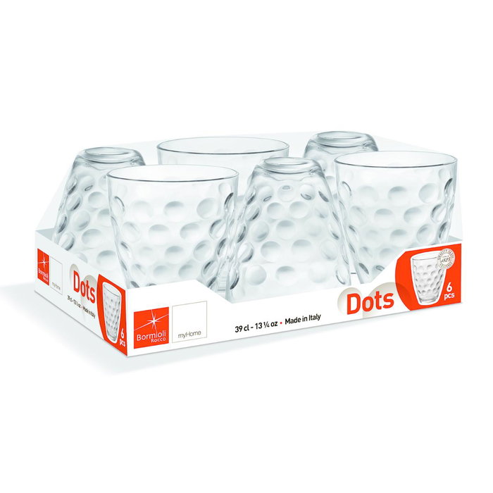 Bormioli Rocco Lot de 6 Verres Bas en Verre Transparent Dots 25 cL, Fabriqué en Italie, Facile à Nettoyer