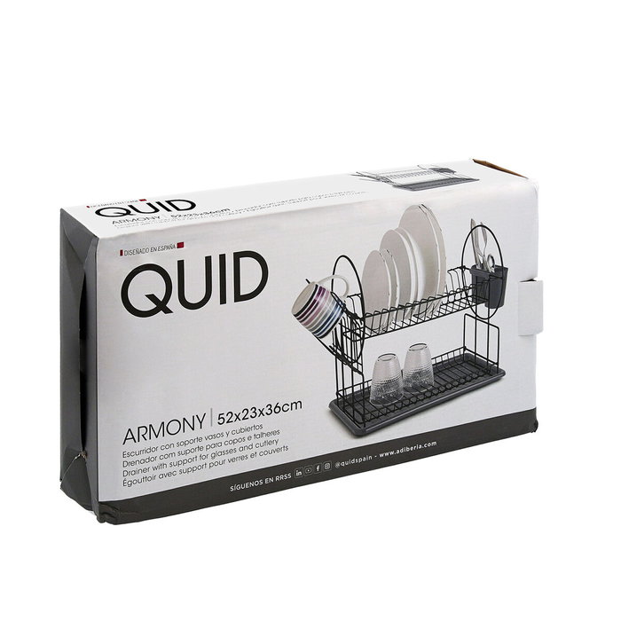 Quid Égouttoir 2 hauteurs avec range-couverts Armony Gris Métal 52x23x36 cm