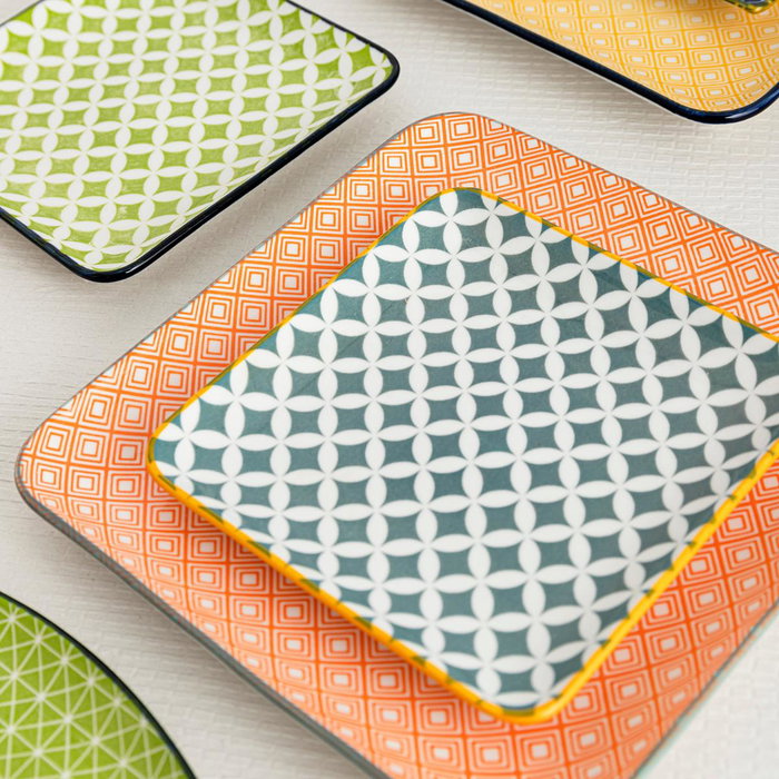 Quid Assiette Carrée Pippa Porcelaine Multicolore 15x15 cm (8 Unités)