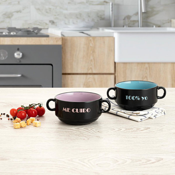 Quid Bol Cerámico Vita Aqua 45 cL (6 Unidades) - Bicolor Decorado Ceramica