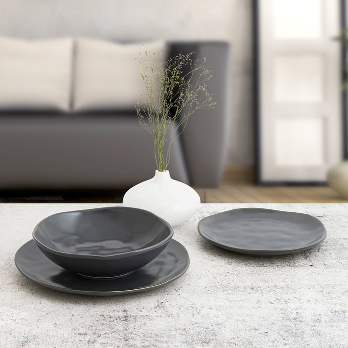 Bidasoa Assiette plate Cosmos Céramique Noir Ø 26 cm (Lot de 12)